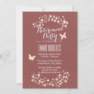 Invitación Fiesta de Jubilación de Flores y Mariposa Roja de