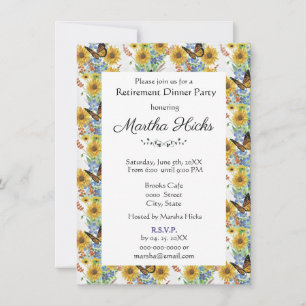Invitación Fiesta de jubilación de girasoles y mariposas