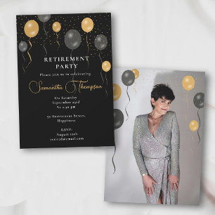 Invitación Fiesta de Jubilación de Globos de Oro y Negro