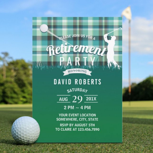 Invitación Fiesta de Jubilación de Golf Green Gingham (Subido por el creador)