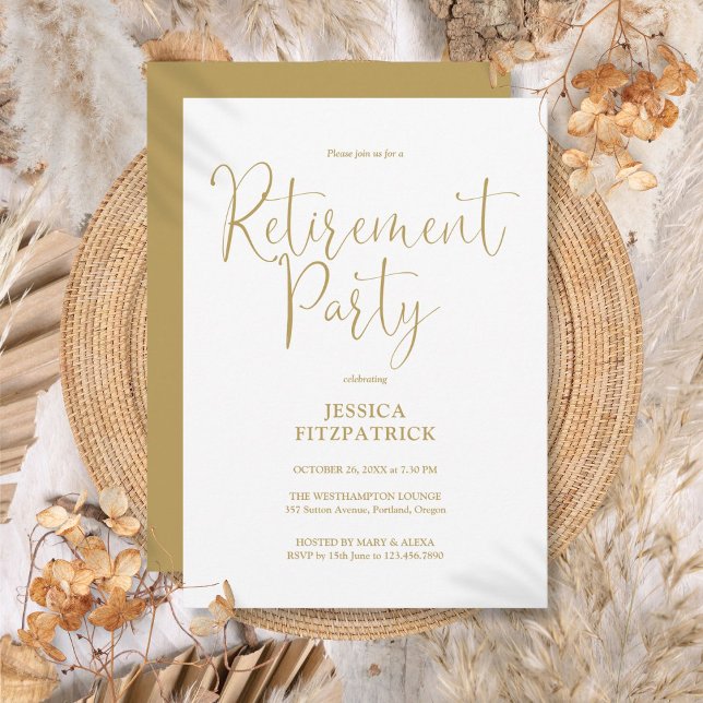 Invitación Fiesta de Jubilación de Guión Elegante y Dorado (Gold Modern Elegant Script Retirement Party Invitation
)
