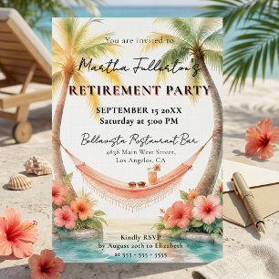 Invitación Fiesta de jubilación de hamaca en la playa tropica