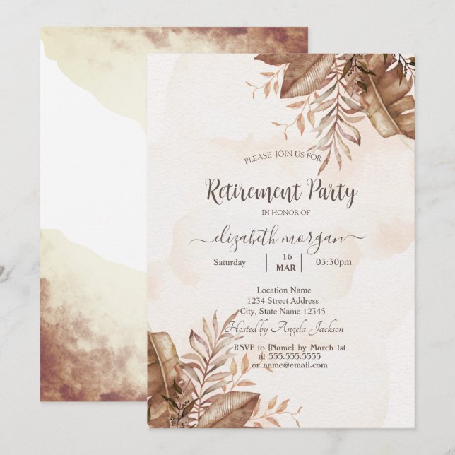 Invitación Fiesta de Jubilación de Hojas de Otoño (Anverso / Reverso)