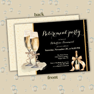 Invitación Fiesta de jubilación de hombres dorado negro champ