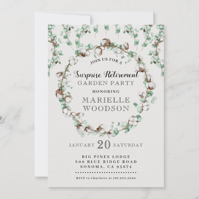 Invitación Fiesta de Jubilación de Jardín Rústico (Anverso)