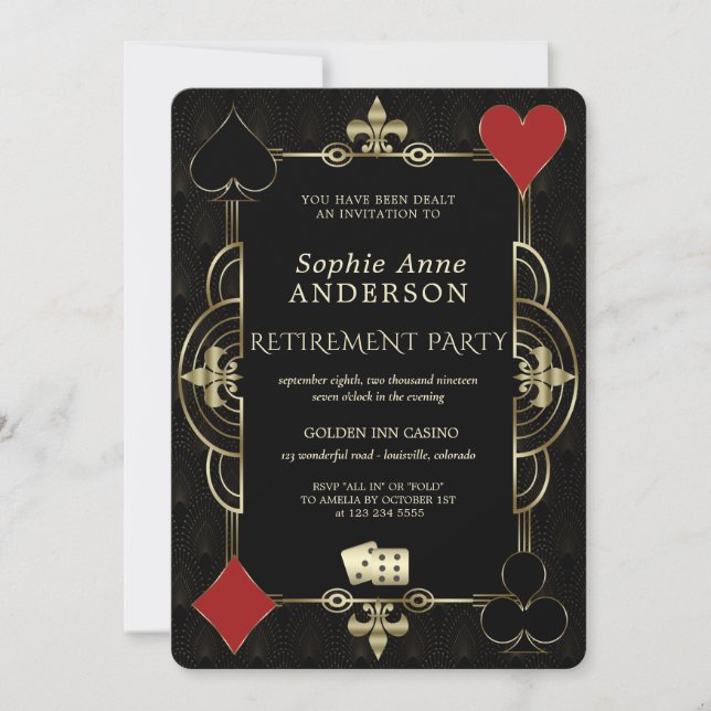 Invitación Fiesta de Jubilación de Jubilación de Casino Vegas (Anverso)