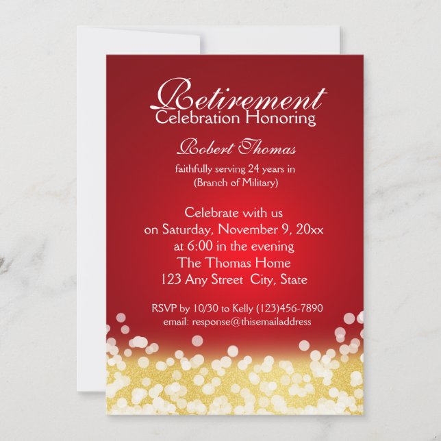 Invitación Fiesta de Jubilación de las Luces de Espuma Rojas  (Anverso)