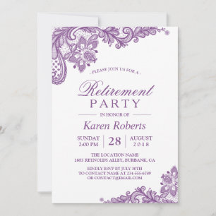 Invitación Fiesta de Jubilación de Lazo Púrpura de Lavanda Mo