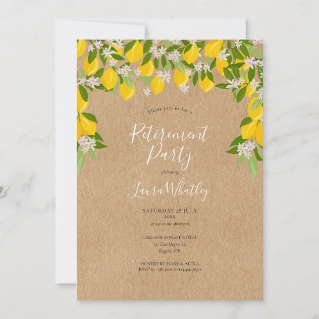 Invitación Fiesta de Jubilación de Limones Rústicos en Flor (Anverso)