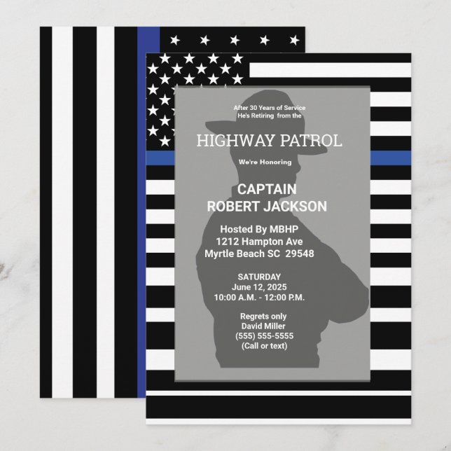 Invitación Fiesta de Jubilación de Línea Azul de la bandera d (Anverso / Reverso)