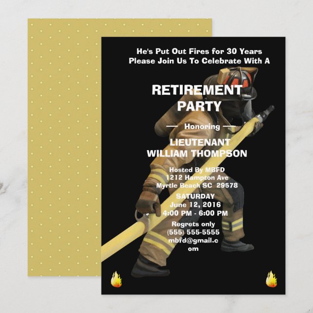 Invitación Fiesta de Jubilación de los Bomberos de Oro y Negr (Anverso / Reverso)