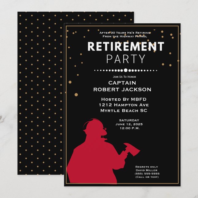 Invitación Fiesta de Jubilación de los Bomberos Rojo y Negro (Anverso / Reverso)