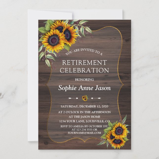 Invitación Fiesta de Jubilación de Madera de Flores de Agua R (Anverso)