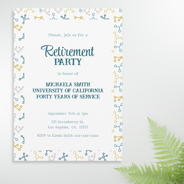 Invitación Fiesta de Jubilación de Maestros Sencillos de Quím (Simple molecule scientific retirement party invitation)