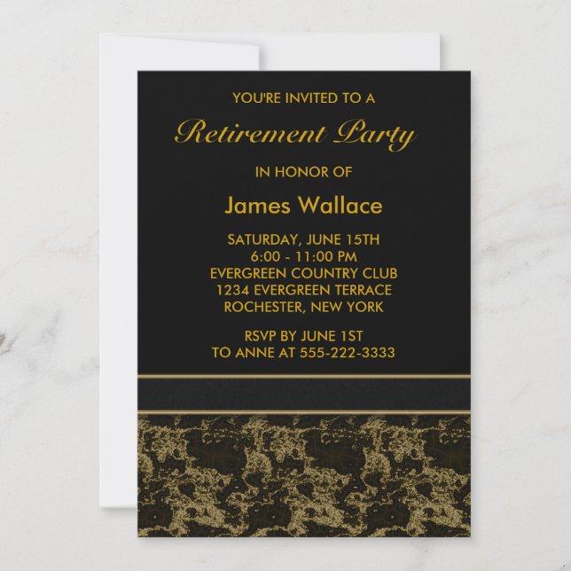 Invitación Fiesta de Jubilación de Mármol Negro (Anverso)