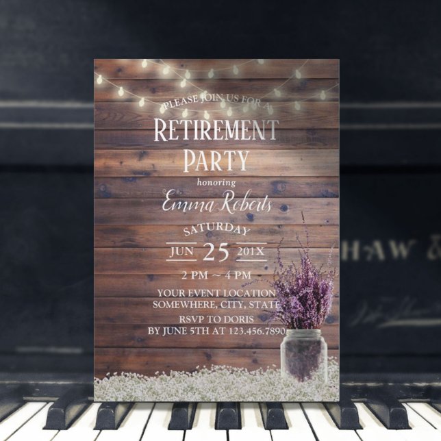 Invitación Fiesta de Jubilación de Mason Jar Floral de Lavand (Subido por el creador)
