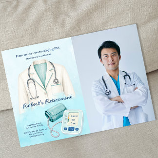 Invitación Fiesta de jubilación de médico enfermera acuarela