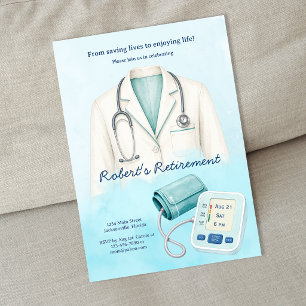 Invitación Fiesta de jubilación de médico enfermera acuarela