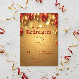 Invitación Fiesta de Jubilación de Moda de Lujo Oro y Globos 