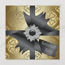 Invitación Fiesta de jubilación de mujer de damasco dorado
