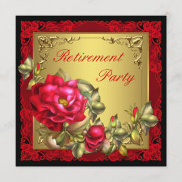 Invitación Fiesta de Jubilación de Mujer Rosa Roja Oro Negro
