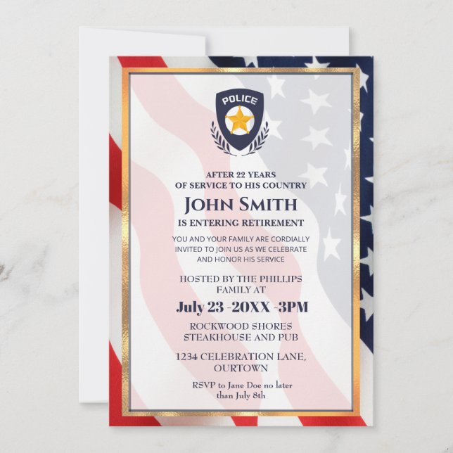 Invitación Fiesta de Jubilación de Oficial de Policía Moderno (Anverso)