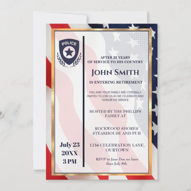Invitación Fiesta de Jubilación de Oficial de Policía Simple (Anverso)