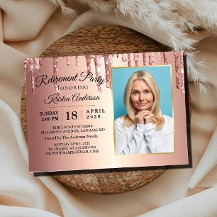 Invitación Fiesta de Jubilación de Oro Rosa de purpurina Spar