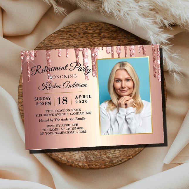 Invitación Fiesta de Jubilación de Oro Rosa de purpurina Spar (Subido por el creador)