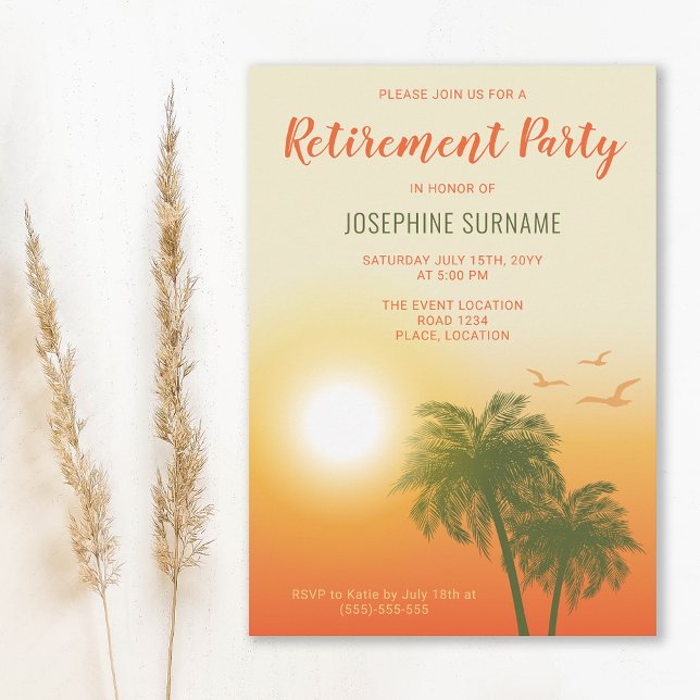 Invitación Fiesta de Jubilación de Palmeras Tropicales Cálida (Subido por el creador)