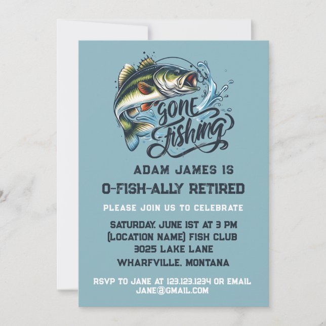 Invitación Fiesta de Jubilación de Pesca de Acuarela - Pescad (Anverso)