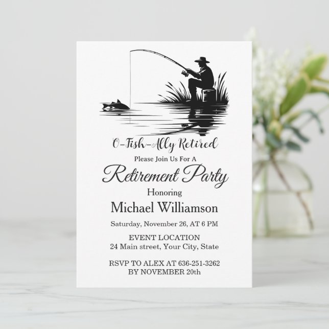Invitación Fiesta de Jubilación de Pesca O-Fish-Ally Retirada (Anverso de pie)