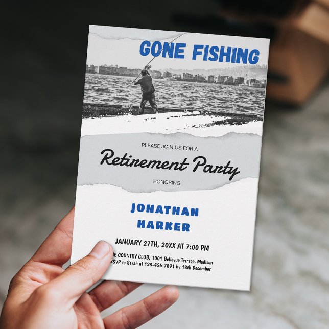 Invitación Fiesta de Jubilación de Pescado Sencillo (Simple Gone Fishing Retirement Party Invitation)