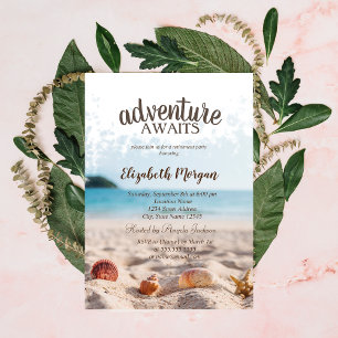 Invitación Fiesta de jubilación de playa, arena, conchas mari
