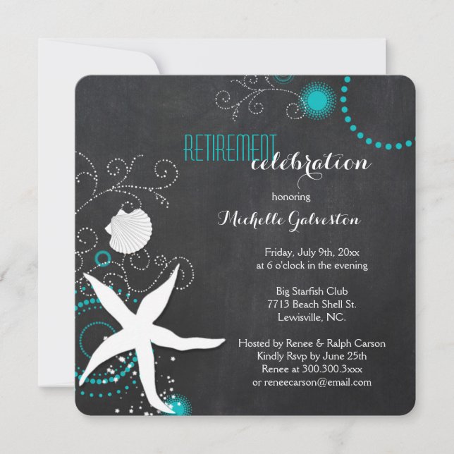Invitación Fiesta de Jubilación de Playa Chalkboard (Anverso)