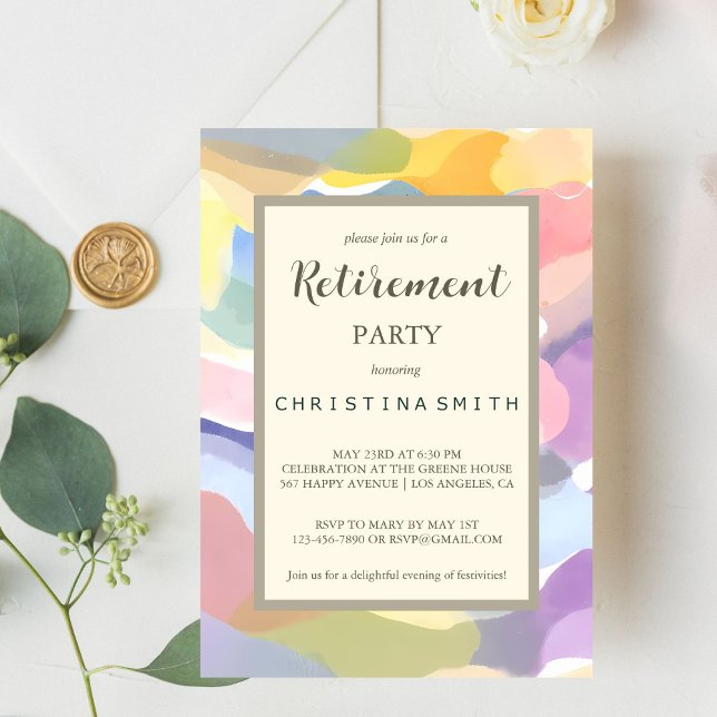 Invitación Fiesta de Jubilación de Primavera Pastel Estético  (Modern Aesthetic Pastel Spring Retirement Party Invitation)