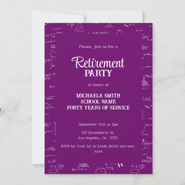 Invitación Fiesta de Jubilación de Profesor de Matemáticas Pú (Anverso)