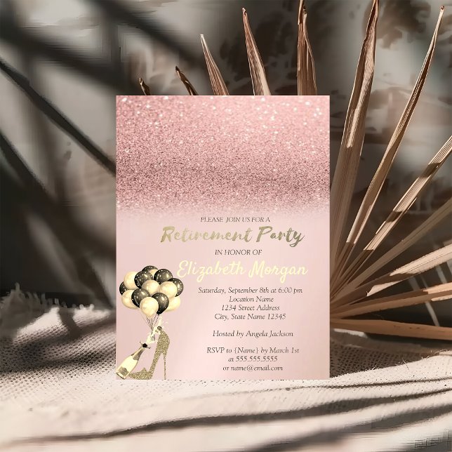 Invitación Fiesta de Jubilación de Purpurina de Oro de Alto R (Subido por el creador)