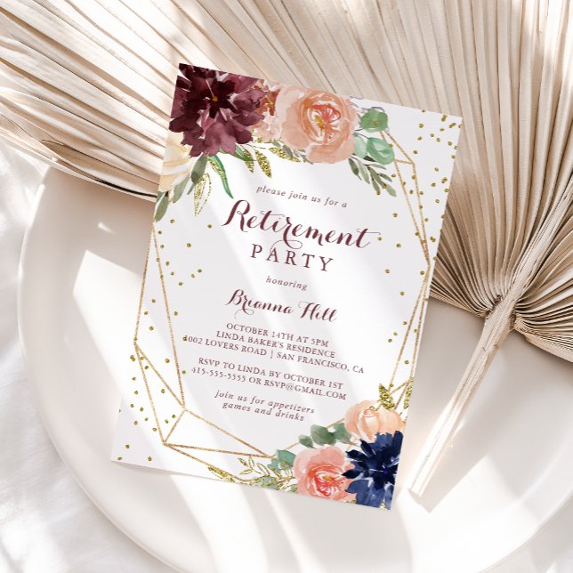 Invitación Fiesta de Jubilación de Purpurina de Oro Rústico G (Subido por el creador)