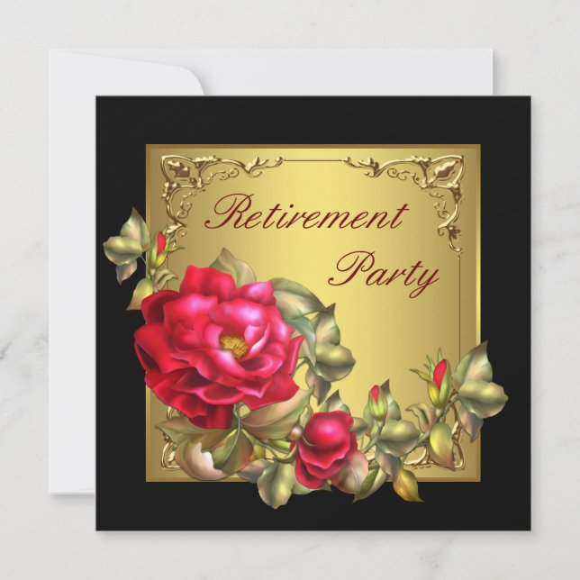 Invitación Fiesta de Jubilación de Rosas Rojas de Oro Negro (Anverso)