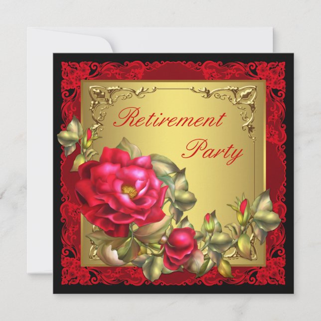 Invitación Fiesta de Jubilación de Rosas Rojas de Oro Negro (Anverso)