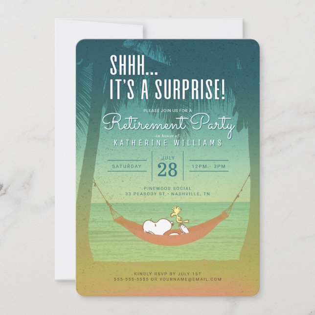 Invitación Fiesta de Jubilación de Snoopy y Woodstock (Anverso)