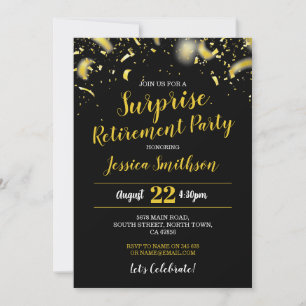 Invitación Fiesta de Jubilación de Sorpresa Confetti Oro Negr