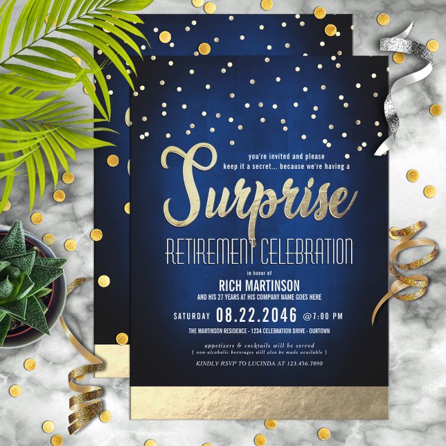 Invitación Fiesta de Jubilación de Sorpresa de Confetti Azul  (Subido por el creador)