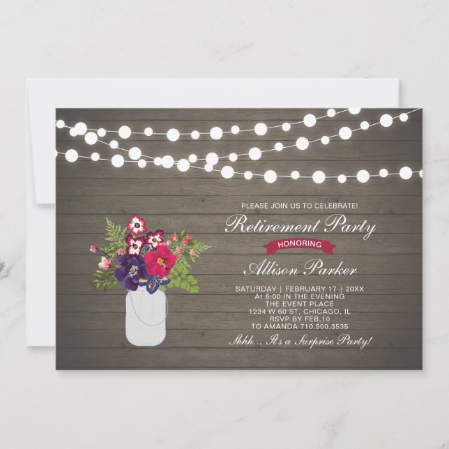 Invitación Fiesta de Jubilación de Sorpresa Floral de Caída d (Anverso)