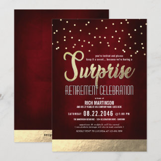 Invitación Fiesta de Jubilación de Sorpresa Rojo/Oro de moda