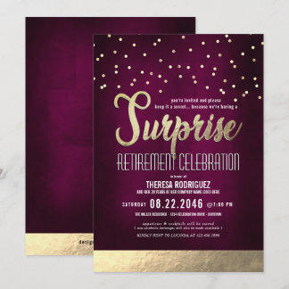 Invitación Fiesta de Jubilación de Sorpresa Rosa/Oro de moda