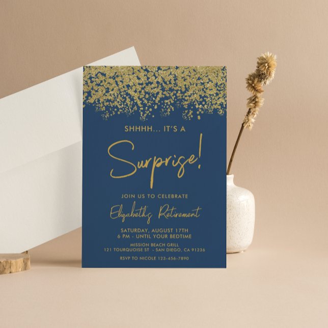 Invitación Fiesta de Jubilación de Sorpresa Sencilla Dorada (Subido por el creador)