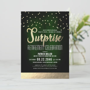 Invitación Fiesta de Jubilación de Sorpresa Verde/Oro de moda