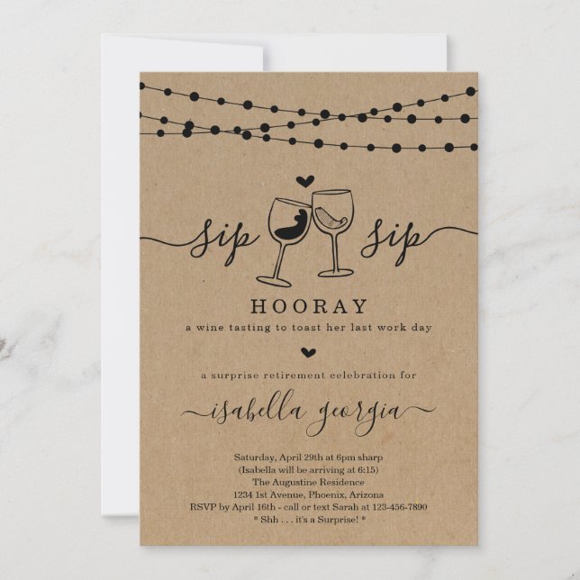 Invitación Fiesta de Jubilación de Surprise Wine Tasting (Anverso)